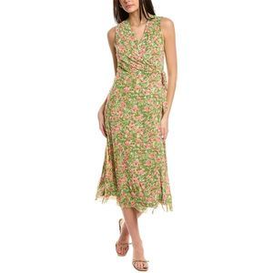 Anne Klein Womens  Mesh Faux Wrap Dress, Green